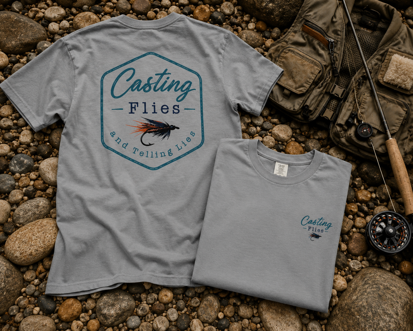 Casting Flies & Telling Lies (Bordered) Tee